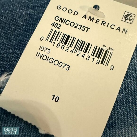 Good American Good ’90s Bermuda Denim Shorts Raw Hem Distressed Indigo Size 10 - Picture 6 of 12